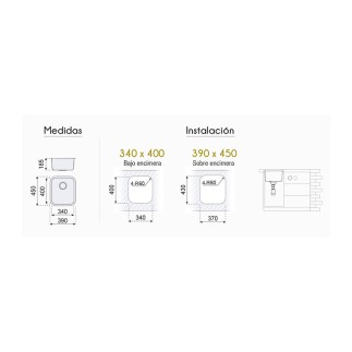 FREGADERO BAJO ENCIMERA ROMA 390X450MM. (40-35) F16701 P400 2