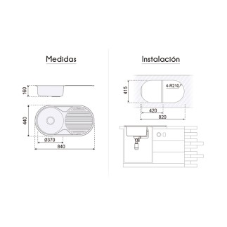 FREGADERO 1S+1E RED. LONDRES 840X440MM. F16747 P400 2