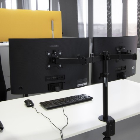 Emuca Soportes de monitor para mesa inclinables y giratorios 360​°., Doble, Pintado negro, Acero, 1 ud.