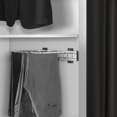 Emuca Pantalonero Self de montaje lateral para armario, Mano derecha, Cromado, Acero y Plástico y Aluminio, 1 ud.