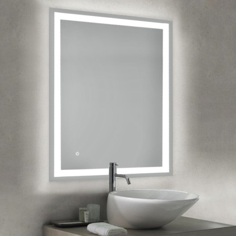 Emuca Espejo de baño Hercules con iluminación LED frontal y decorativa, 600 x 800 mm, AC 230V 50Hz, 45 W