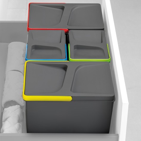 Emuca Contenedores para cajón cocina Recycle, Altura 266, 2x7, Plástico gris antracita, Plástico, 1 ud.