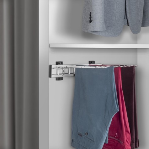 Emuca Pantalonero Self de montaje lateral para armario, Mano izquierda, Cromado, Acero y Plástico y Aluminio