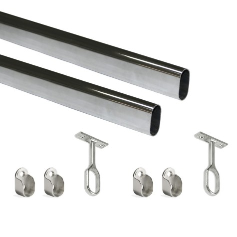 Emuca Kit de barra para armario 30x15 mm acero, 1,15 m, Cromado