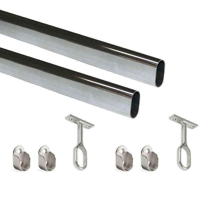 Emuca Kit de barra para armario 30x15 mm acero, 1,15 m, Cromado, Acero y  Zamak, 1 ud.