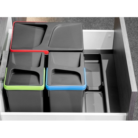 Emuca Base Recycle para contenedores de cajón cocina, 3 huecos, Plástico gris antracita, Plástico, 1 ud.