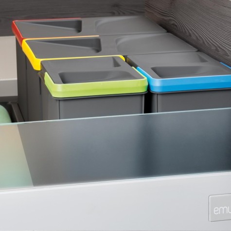 Emuca Contenedores para cajón de cocina Recycle, Altura 216, 2x12, Plástico gris antracita, Plástico, 1 ud.
