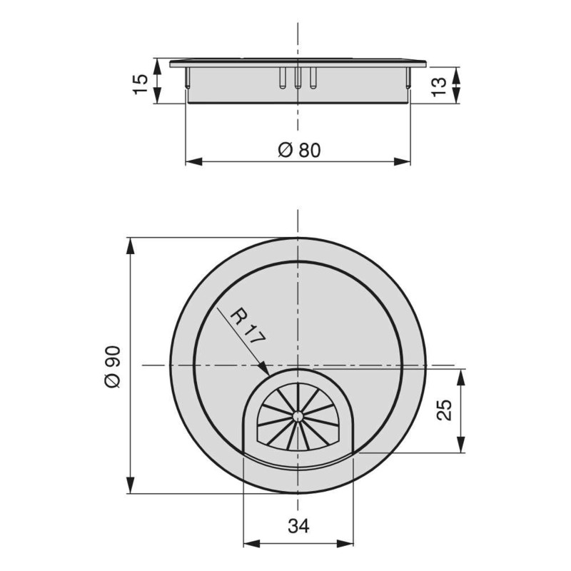 Tapa pasacables circular Circum, diámetro 60mm, Zamak, Cromado