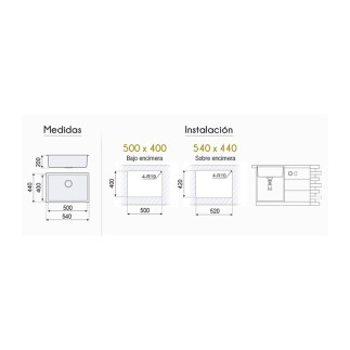 FREGADERO BAJO ENCIMERA CUADRADO BERLIN 540X440MM.... 2