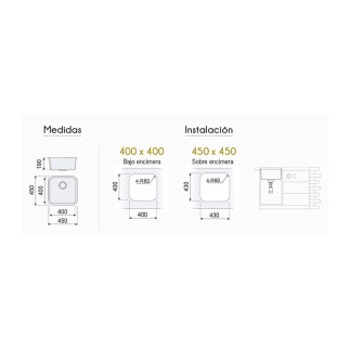 FREGADERO BAJO ENCIMERA ROMA 450X450MM. (40-40) F16702 P400 2
