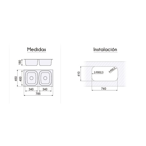 FREGADERO BAJO ENCIMERA 2 SENOS...
