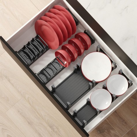 Emuca Portaplatos Orderbox para cajón, 120x470 mm, Gris antracita, Aluminio y Plástico