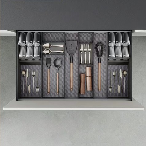 Emuca Organizador inclinado Orderbox para cajón, 150x470 mm, Gris antracita, Acero y Madera