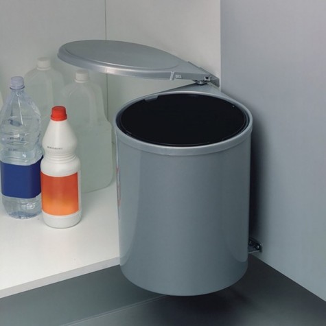 Emuca Contenedor de reciclaje para fijación a puerta con vaso de 13L, Plástico gris, Plástico, 1 ud.