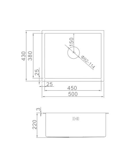 FREGADERO BAJO ENCIMERA CUADRADO 400X400 (35-35) INOX M84040 P685