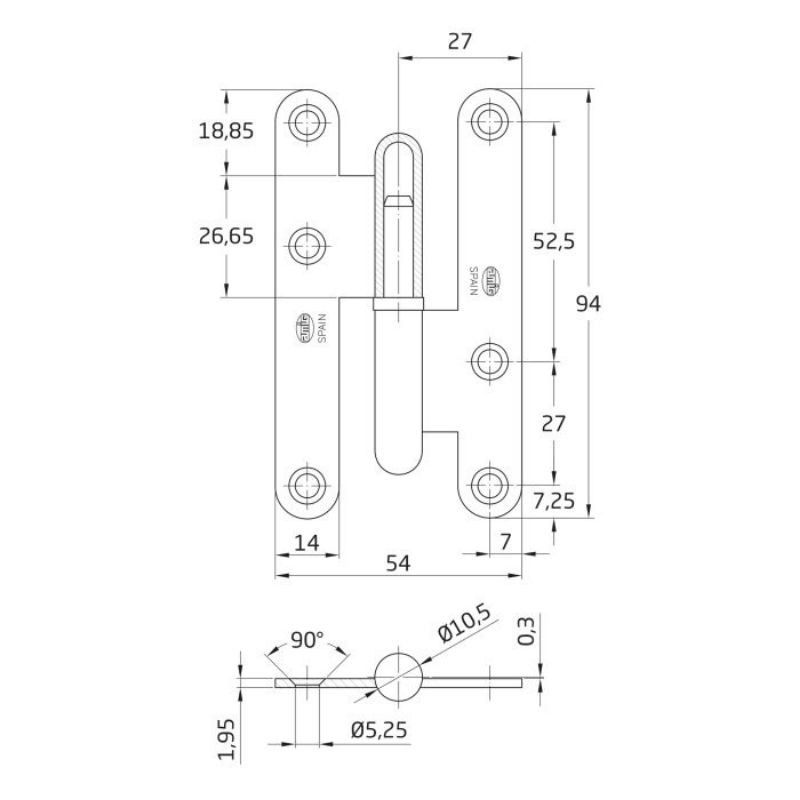 PERNIO LATON CROMO MATE 95X52 405/9.5...