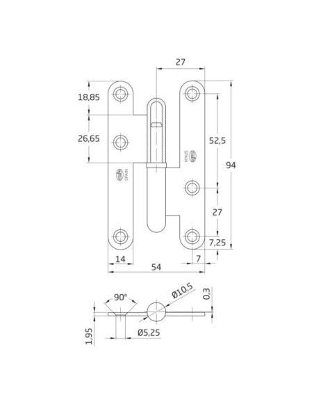 PERNIO LATON CROMO MATE 95X52 405/9.5 DCHA. COD.6180 AMIG