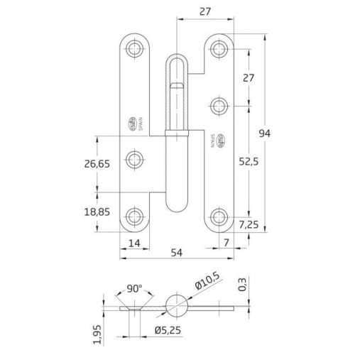 PERNIO LATON CROMO MATE 95X52 405/9.5 IZQ. COD.6181 AMIG 2