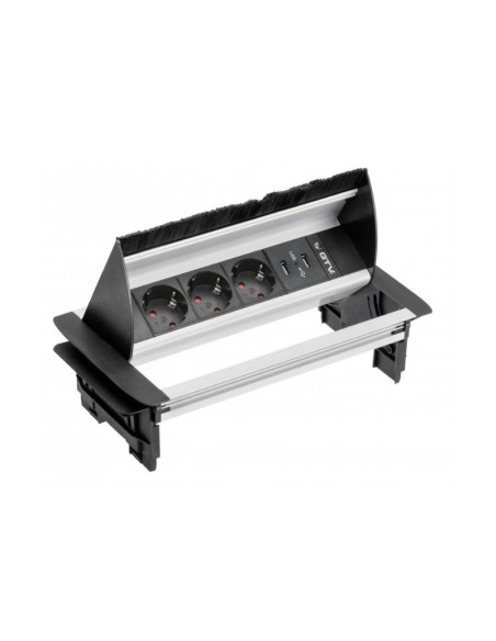 ENCHUFE P/MUEBLE EMPOTRADO RECTANGULAR C/CEPILLO ALUMINIO AE-PBC3GS2U-53BKS GTV