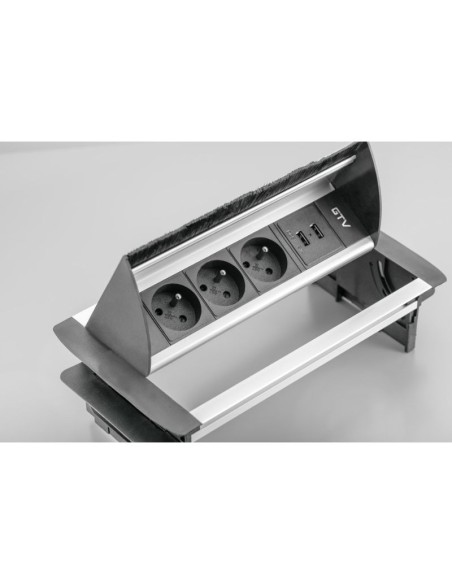 ENCHUFE P/MUEBLE EMPOTRADO RECTANGULAR C/CEPILLO ALUMINIO AE-PBC3GS2U-53BKS GTV