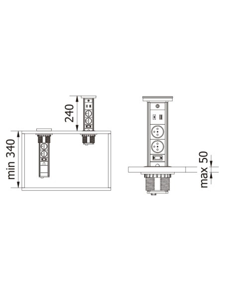 ENCHUFE P/MUEBLE EMPOTRADO VERTIKAL CAMINO D.80MM C/INDUCCION NEGRO AE-BPW2SCAM-20 GTV