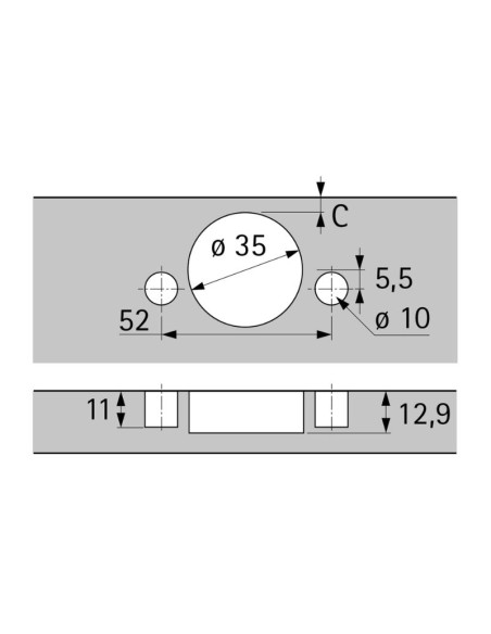 9091581 BISAGRA RECTA SENSYS PUSH TH53/52H P/GRUESO 32MM. C/TETON MD HETTICH
