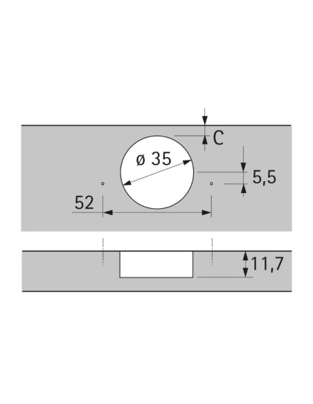 9099660 BISAGRA RECTA SENSYS PUSH W165 TH52/52 HETTICH