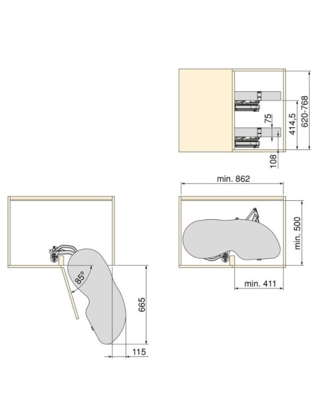 MECANISMO RINCON HARMONY (RIÑON) SALE A DCHA. PTA.45CM 8383135 GRAFITO EMUCA