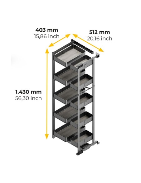 COLUMNA EXTRAIBLE HARMONY PUERTA BISAGRA 10 CESTOS ALT.1480MM MOD.45 8383935 EMUCA