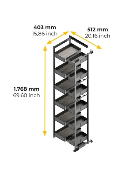 COLUMNA EXTRAIBLE HARMONY PUERTA BISAGRA 12 CESTOS ALT.1480MM MOD.60 8384135 EMUCA