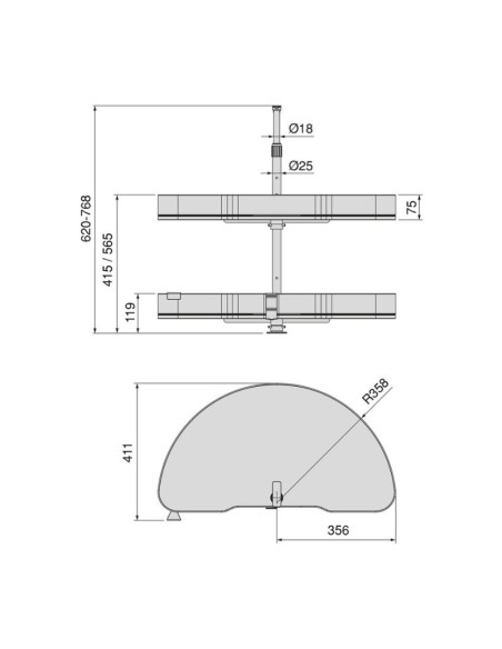 J.BANDEJAS GIRATORIAS 180º HARMONY GRAFITO MOD.80 8383235 EMUCA